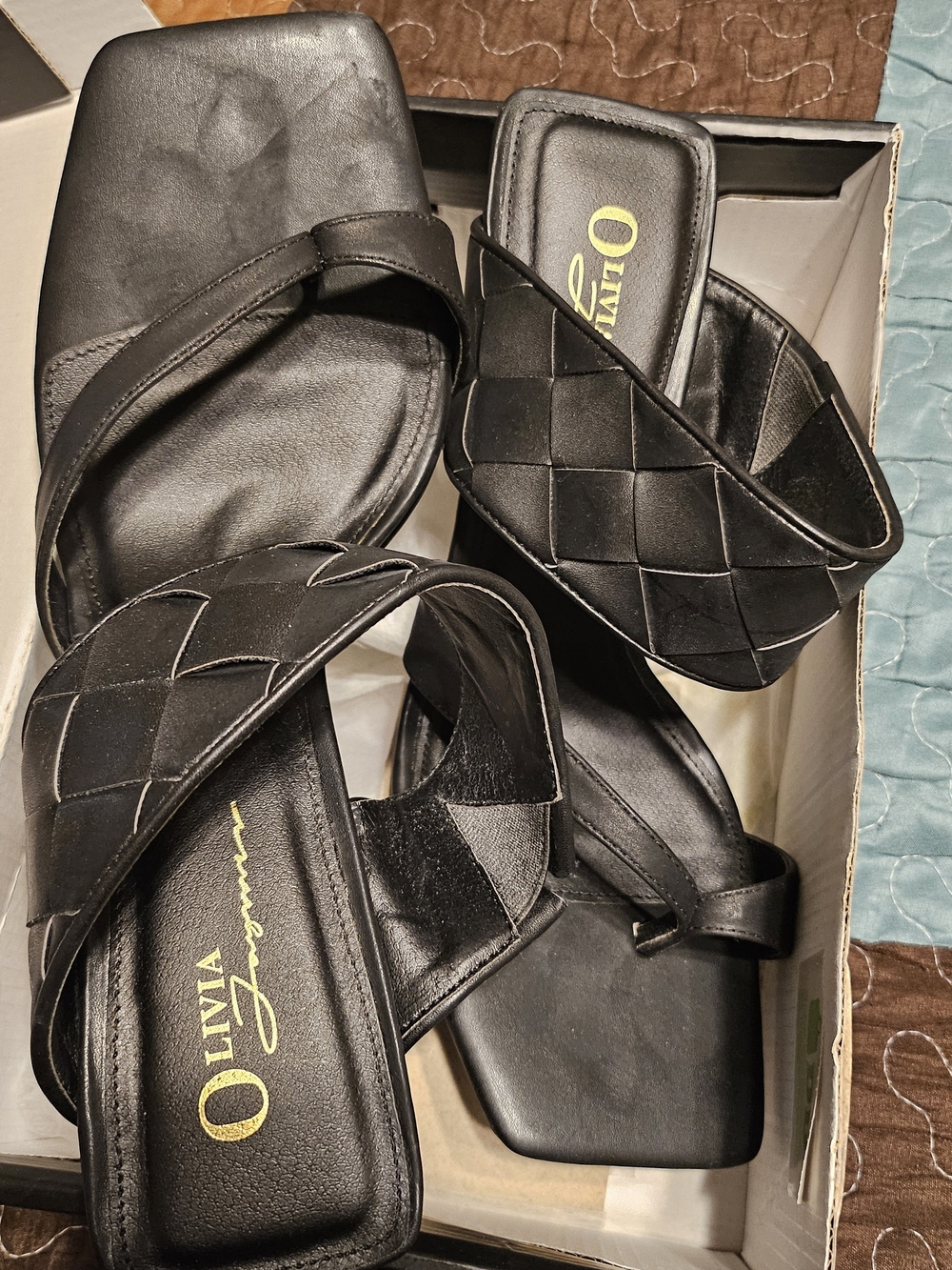 Olivia Jaymes Black Woven Slide Mules